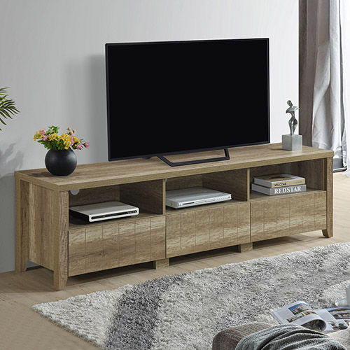 Cielo Natural Wood Like MDF TV Cabinet with 3 Drawers  and Wooden Leg